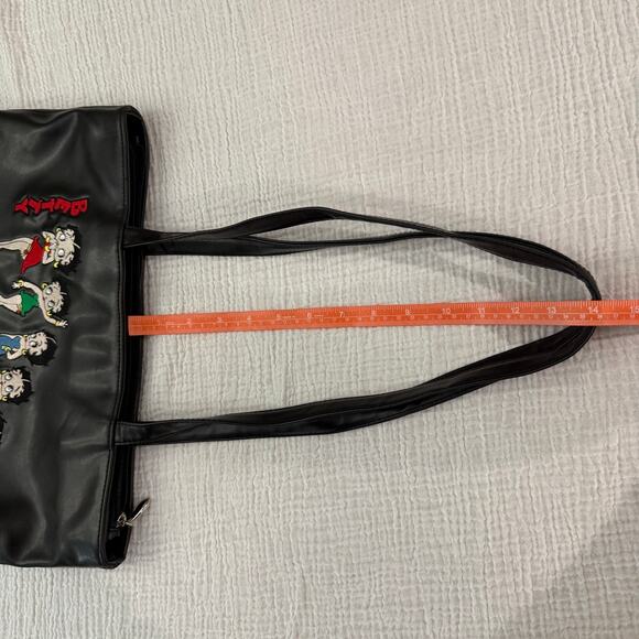 Betty Boop Shoulder Bag Tote Black Embroidered Double Handle Zip Closure - Picture 12 of 16